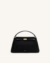 Carmen Faux Suede Top Handle Bag - Black