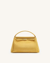 Carmen Faux Suede Croc-Embossed Top Handle Bag - Yellow