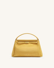 Carmen Faux Suede Croc-Embossed Top Handle Bag - Yellow