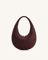 Nola Faux Suede Woven Hobo Shoulder Bag - Dark Mocha