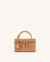 Cleo Box Shape Top Handle Bag - Brown Croc
