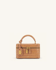 Cleo Box Shape Top Handle Bag - Brown Croc