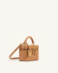 Cleo Box Shape Top Handle Bag - Brown Croc