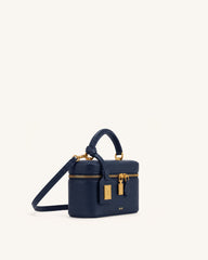 Cleo Box Shape Top Handle Bag - Navy Blue