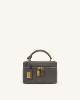 Cleo Faux Suede Box Shape Top Handle Bag - Dark Gray