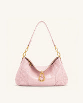 Jayla Metal Pendant Embellished Shoulder Bag - Pink Croc