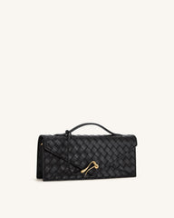Celeste Woven Textured Envelope Top Handle Bag - Black