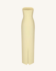 Floral Appliqué Strapless Dress - Yellow