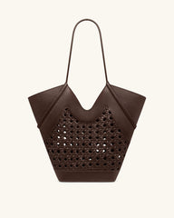 Maribel Woven Panel Tote Bag - Dark Brown