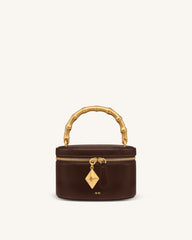 Natalie Metal Geometric Pendant Handle Bag - Dark Brown