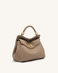 Lucia Classic Woven Top Handle Bag - Taupe