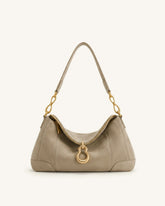 Jayla Faux Suede Metal Pendant Embellished Shoulder Bag - Grey
