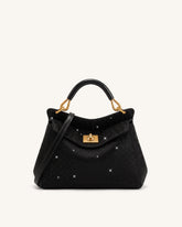 Lucia Classic Artificial Crystal Top Handle Bag - Black