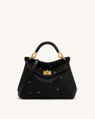 Lucia Classic Artificial Crystal Top Handle Bag - Black