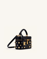 Cleo Studded Box Shape Top Handle Bag - Black