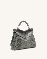 Lucia Classic Top Handle Bag - Grey Croc