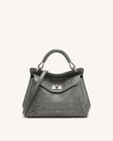 Lucia Classic Top Handle Bag - Grey Croc