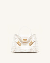 Rhea Small Double Buckle Shoulder Bag - White Croc