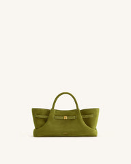 Maeve Dachshund Metal Charm Faux Suede Tote Bag - Olive Green