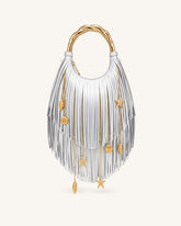 Chloe Metal Handle Fringe Top Handbag - Silver