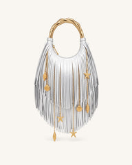 Chloe Metal Handle Fringe Top Handbag - Silver