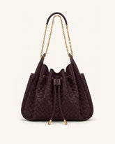 Rowan Weaving Ruched Drawstring Chain Bucket Bag - Dark Cherry