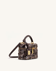 Cleo Metallic Sequin Box Shape Top Handle Bag - Brown