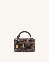 Cleo Metallic Sequin Box Shape Top Handle Bag - Brown