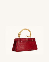 Elena Snake Handle Top Handle Bag - Burgundy Croc