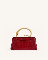 Elena Snake Handle Top Handle Bag - Burgundy Croc