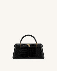 Elena Classic Top Handle Bag - Black Croc