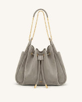 Rowan Faux Suede Quilted Chain Bucket Bag - Gray
