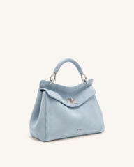 Lucia Classic Faux Suede Top Handle Bag - Light Blue