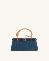 Elena Snake Handle Top Handle Bag - Dark Blue Denim