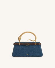 Elena Snake Handle Top Handle Bag - Dark Blue Denim