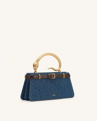 Elena Snake Handle Top Handle Bag - Dark Blue Denim