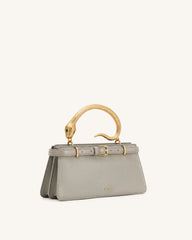 Elena Snake Handle Faux Suede Top Handle Bag - Taupe