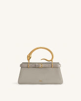 Elena Snake Handle Faux Suede Top Handle Bag - Taupe