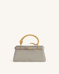 Elena Snake Handle Faux Suede Top Handle Bag - Taupe