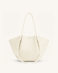 Nala Woven Texture Wide Tote Bag - Off-White