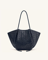 Nala Woven Texture Wide Tote Bag - Navy Blue