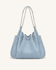 Rowan Faux Suede Quilted Chain Bucket Bag - Blue