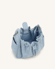 Rowan Faux Suede Quilted Chain Bucket Bag - Blue