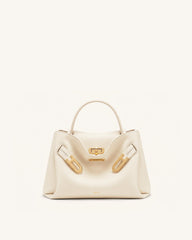 Rhea Small Pebbled Double Buckle Shoulder Bag - White