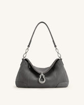 Jayla Faux Suede Metal Pendant Embellished Shoulder Bag - Dark Grey