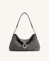 Jayla Faux Suede Metal Pendant Embellished Shoulder Bag - Dark Grey