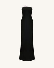 Iris Floral-Appliqué Strapless Maxi Dress - Black