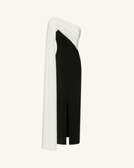 One Shoulder Draped Maxi Dress - Black White