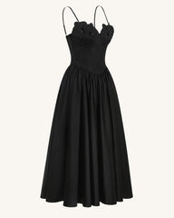 Orchid Embroidered Appliqué Corset Maxi Dress - Black