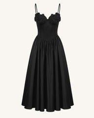 Orchid Embroidered Appliqué Corset Maxi Dress - Black